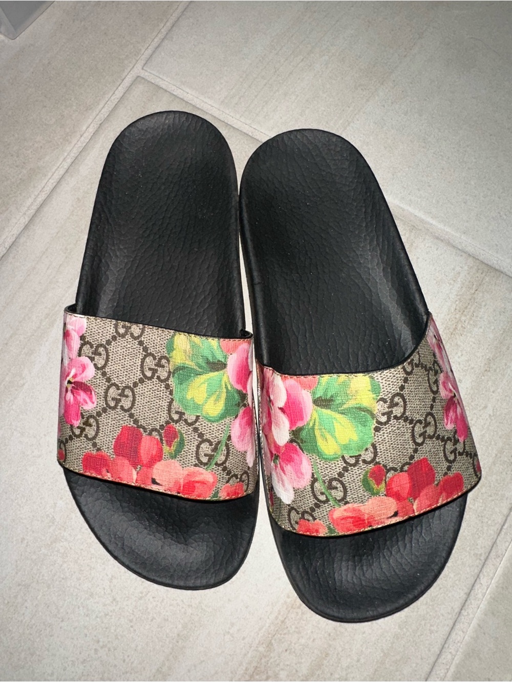 Gucci Floral Monogram Slide Sandals